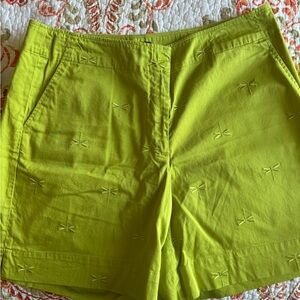 Talbots Lime Green Women's Shorts with Dragonfly Embroidery